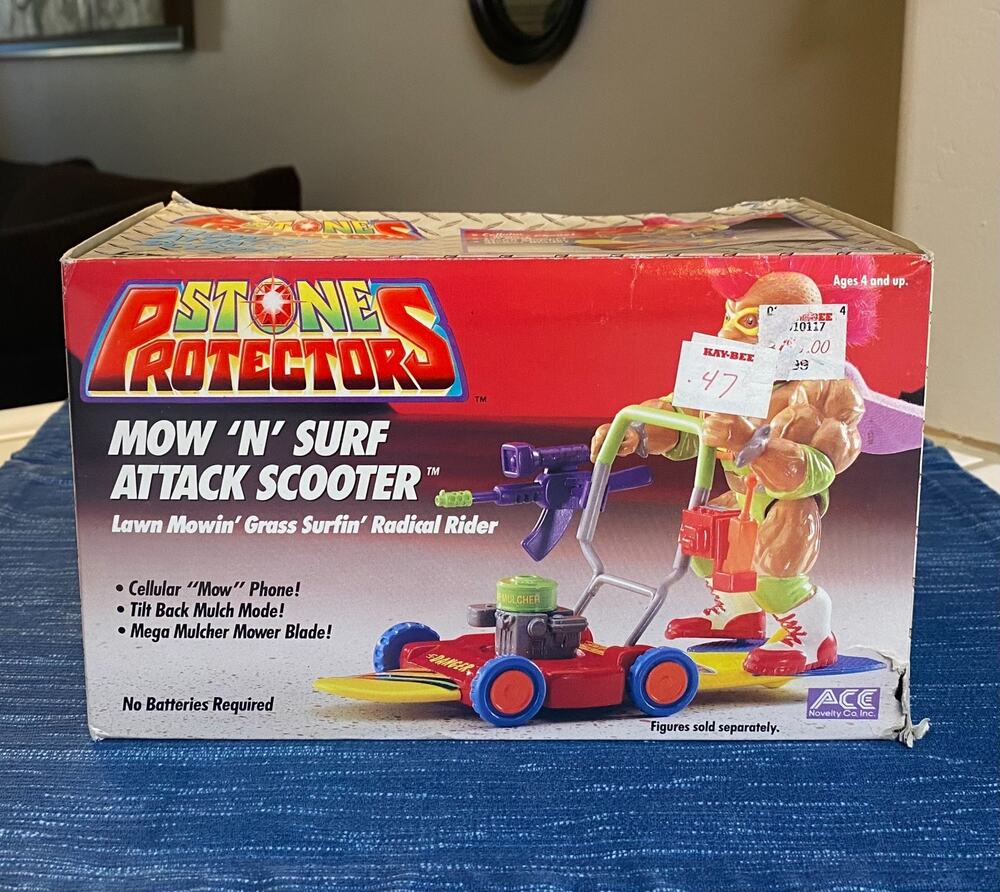 Vintage Stone Protectors MOW 'N' SURF ATTACK SCOOTER Damaged Box 1993